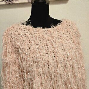 Fashion Nova Women Pink fuzzy long sleeve crop top, size S